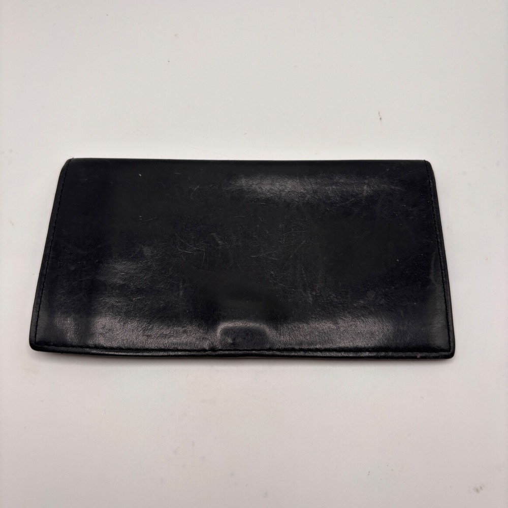 Coach Black Leather Checkbook Cover Bifold Slim Wallet Organizer